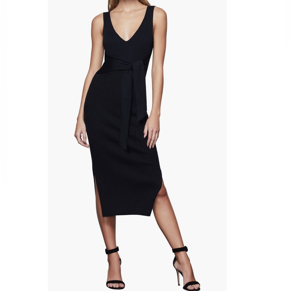 Good American Rib Knit Tie Waist Midi Dress